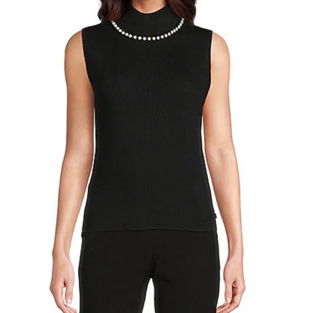 Karl Lagerfeld Black Sleeveless Tank with Pearl Detail